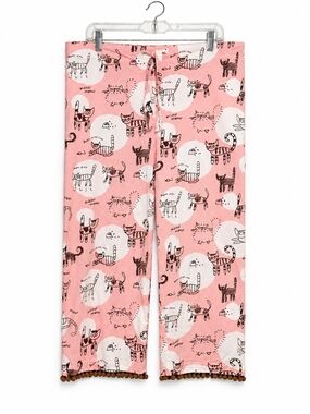 Vintage Rele-Vant Cat Print 100% Cotton Capri Pajama Pants Pom Pom One Size